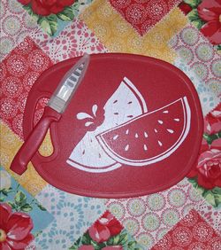 Red Watermelon Cutting Board with Knife