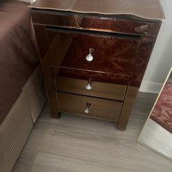 Alohappy Mirror end Table With 3 Drawers, Rose Gold Finished 