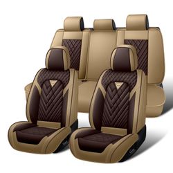 Open Box New HESHS Waterproof Nappa Leather Car Seat Covers for Ford F250 Brown Coffee 5 Seats