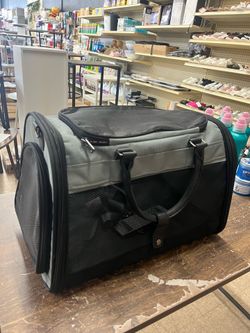 PET MARVEL 17.5" Cat Dog Pet Carrier Travel Bag Breathable Bite-Resistant Fabric w/ Washable Mat - Grey / Black