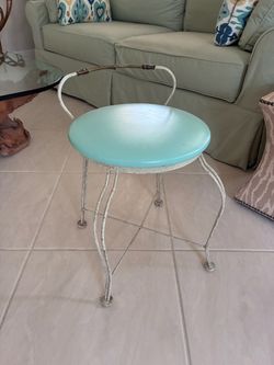 Vintage Vanity Stool with Metal Frame