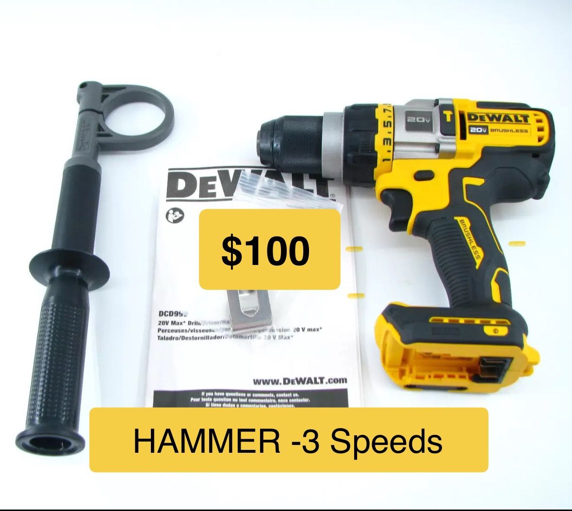 Dewalt New Hammer Drill -3 Speeds Brushless Nuevo
