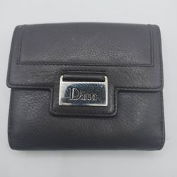 Authentic Christian Dior Vintage Brown Leather Bi-Fold Wallet with Logo Plaque & Trotter Lining