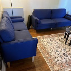 Like NEW - Blue Fabric sofas (set of 2)