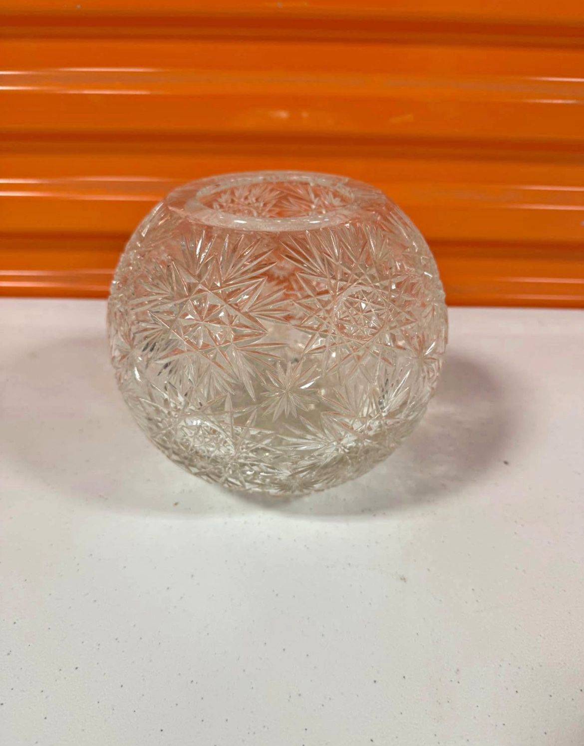 Crystal 5" Rose Bowl~Lovely Cuts & Circular Floral Etched Design, Heavy