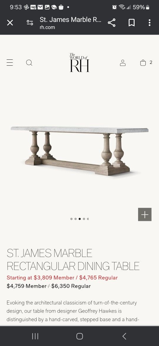 Restoration Hardware Marble Dining Table
