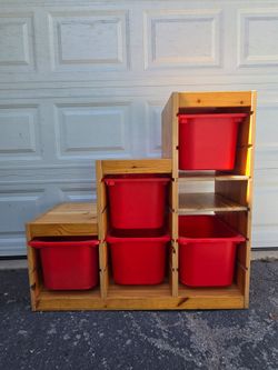 IKEA storage unit with bins