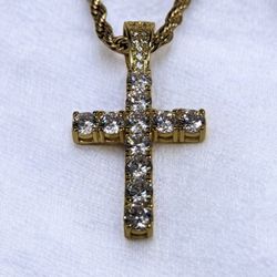 Zirconia Cross 14k Golden Plated Pendant Necklace