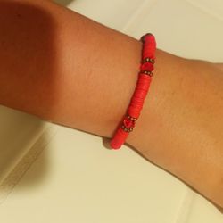 Red Jewel and Clay Bead Bracelet 