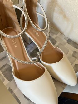 Top Moda Ivory Rhinestone Strap Heels
