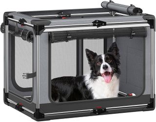 Collapsible Dog Crate: 38 Inch Foldable Soft Sided Dog Crate for Large Dogs, Portable Dog Travel Kennel with Soft Mat for Indoors & Outdoors, Grey (38