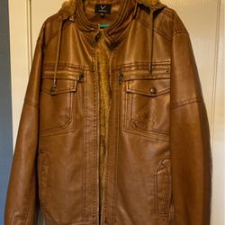 Brown Leather Jacket With hoodie