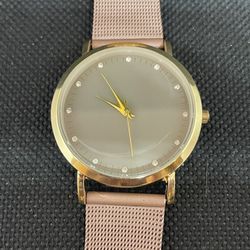 New Women MSPCI Watch Bracelet Mesh Beige Band Gold Tone Case Diamond Acc Analog 