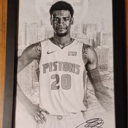 Saddiq Bey Autographed Detroit Pistons Photo Framed Unlimited Certified 