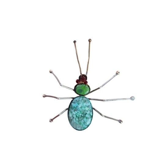 Silver Gold Toned Navajo Turquoise Ruby Leggy Spider Pin 2"