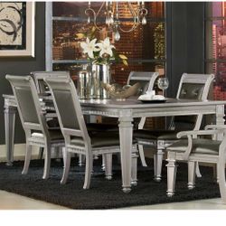 Modern Silver Dining Table Set (6 Chairs) – Like New, Luxury Look