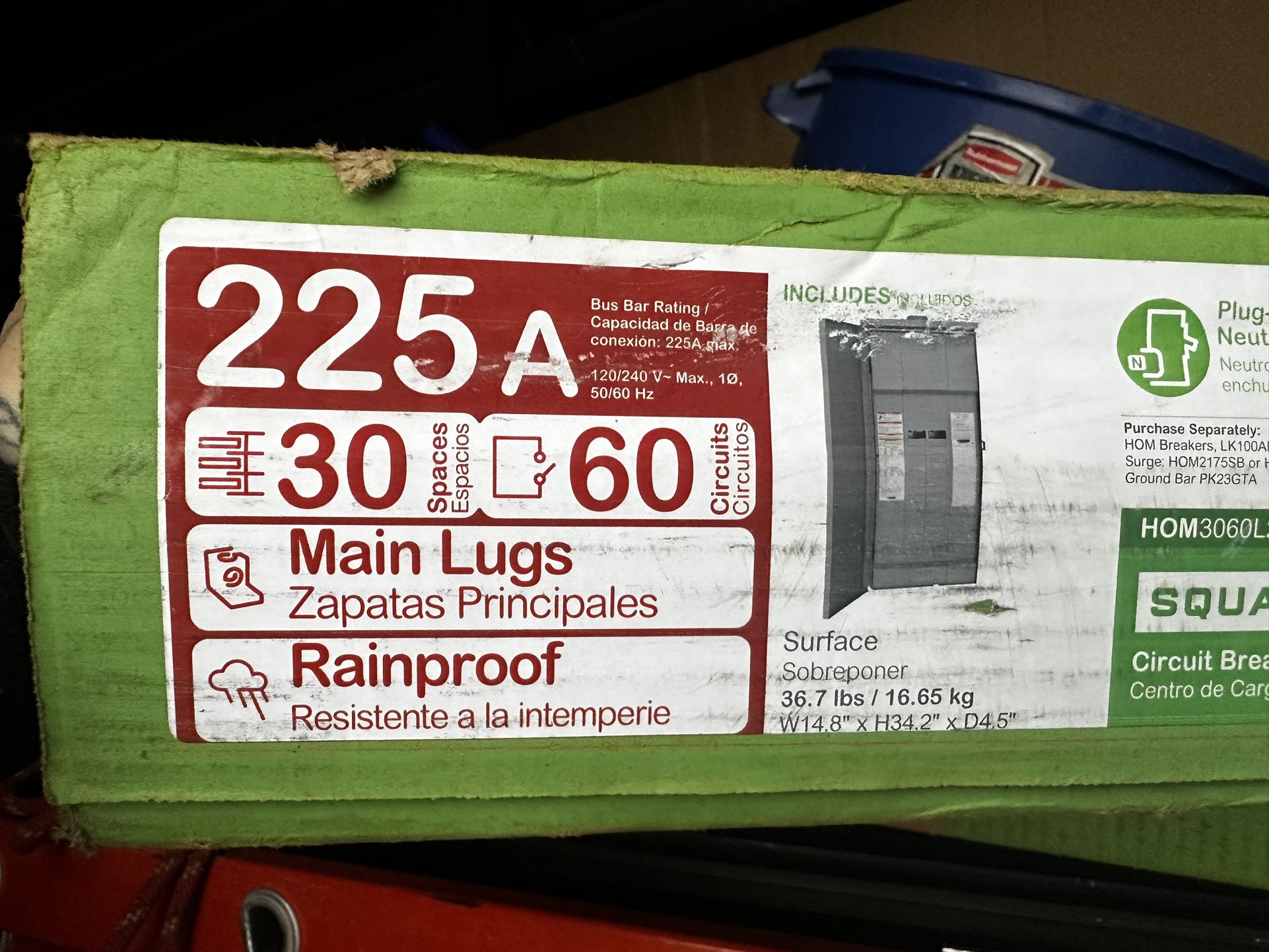 Homeline 225 Amp 30-Space 60-Circuit Indoor Main Lug Plug-On Neutral Load Center with Cover