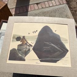Vintage John A. Ruthven Limited Edition Print – Native American Canoe Scene (1982)