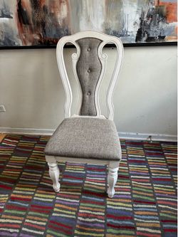 Bobs Discount Furniture Cottage Style Scarlett White & Beige Queen Anne Upholstered Dining/ Side Chair-Antique White & Gray
