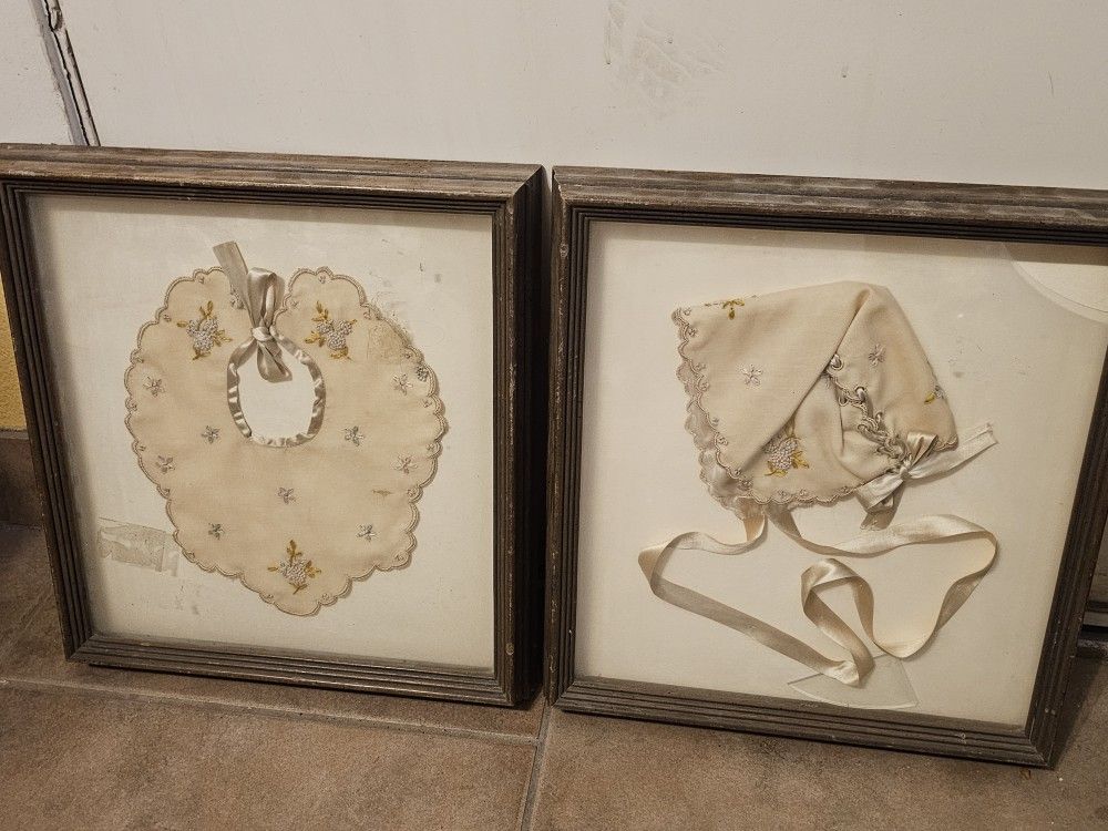 Antique Baby Hat And Bib, Circa 1919 -- Over 100 Years Old