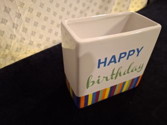 FTD Happy Birthday Ceramic Vase Planter Multicolor Striped Base 6x3 In