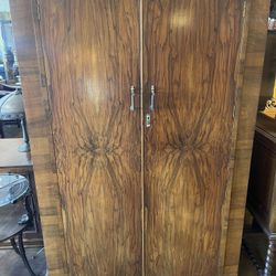 1930’s Art Deco Burled Walnut Armoire / Wardrobe