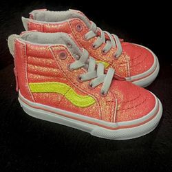 Vans Sk8 Hi Zip (Neon Glitter) Pink True White Kids Casual Shoes Toddler Size 4