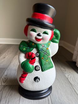 Vintage Hand-Painted Ceramic Light-Up Snowman Figurine