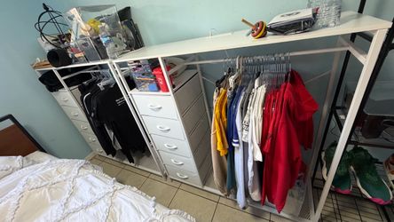 White Open Wardrobe Closet Organizer with Drawers