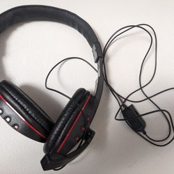 Black Wired headset Over-ear headphones with red accents & 3.5mm jack
