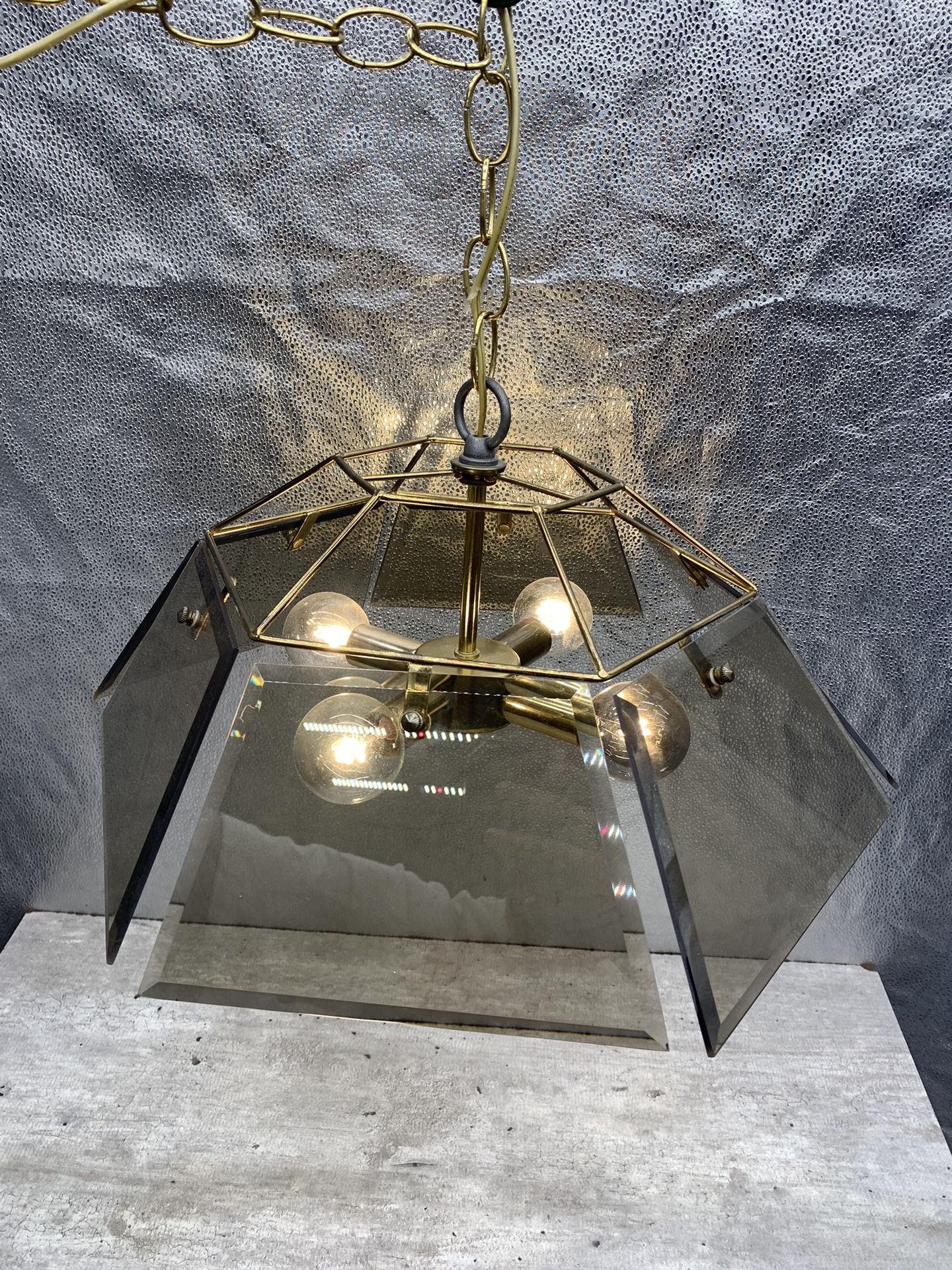 Vintage Mid Century Hanging Lamp Beveled Glass 1980 - Free Delivery
