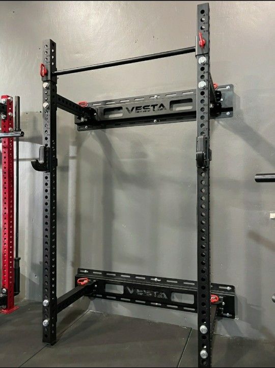 BRAND NEW Folding Squat Rack, Wall Mounted, Olympic Weights, Bumper Plates, Bench Press, Gym Mats, Rubber Flooring, Barbell 