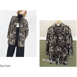 ZARA KNIT OPEN MED LENGTH Cardigan SWEATER BEIGE BLACK Limited Edition Size M