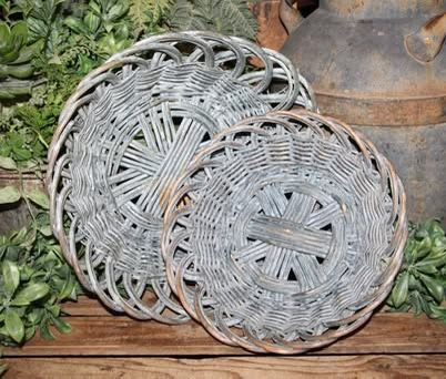 NEW Pair of Large Shabby Blue Gray French Country Farmhouse Wicker Nesting Dish Baskets