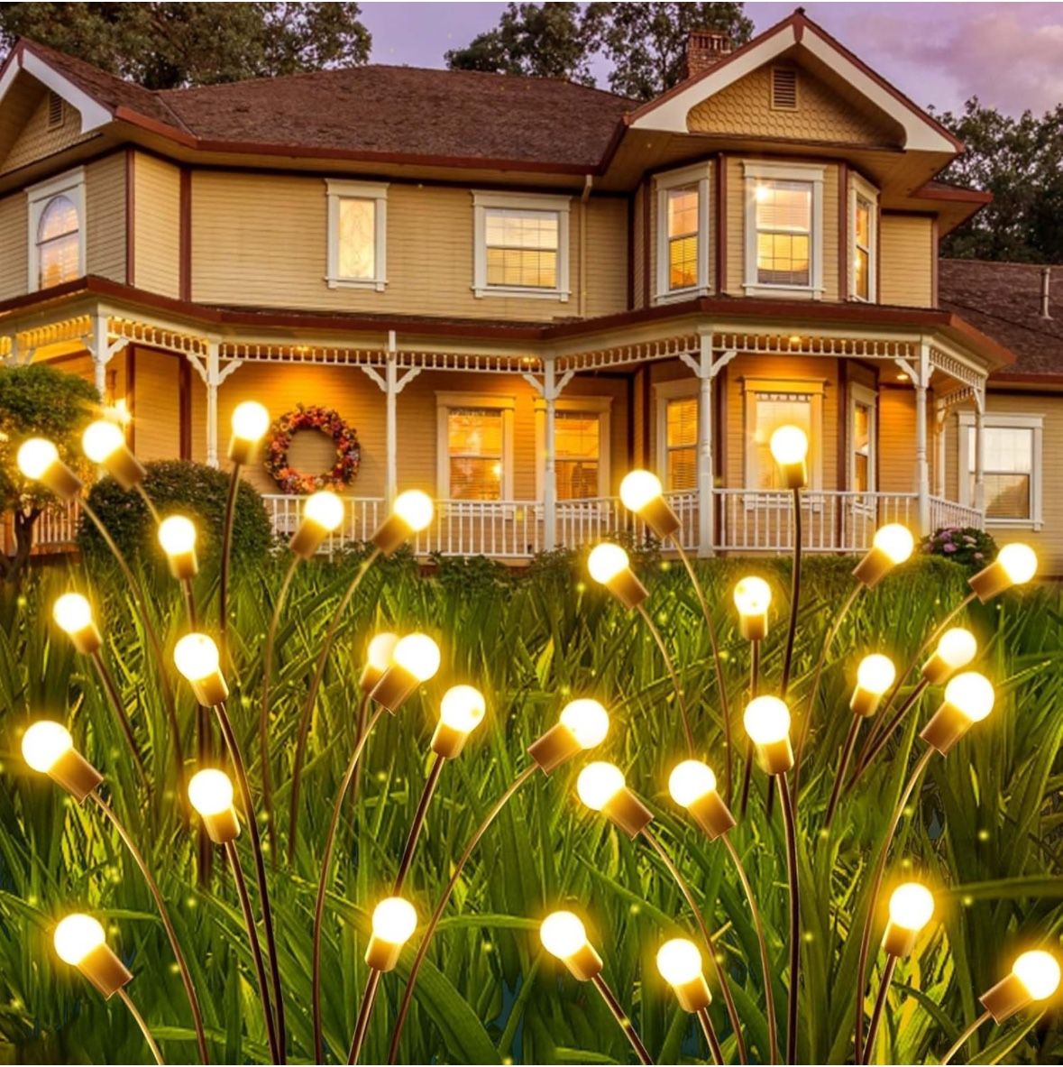 4Pack Total 32LED Solar Garden Lights - Solar Garden Lights Outdoor, Firefly Lights, Warm White
