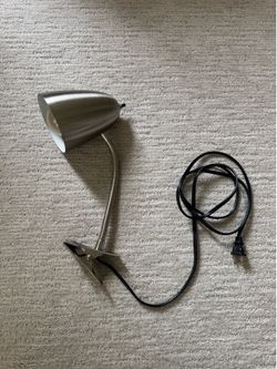 Silver Adjustable Metal Clip-On Desk Lamp in Brushed Silver