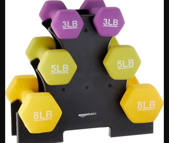 New Dumbbell Set with Rack, 8, 5, 3 Lbs
