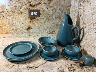 Vintage Russel Wright Steubenville American Modern Seafoam Teal Pitcher Set-11pcs