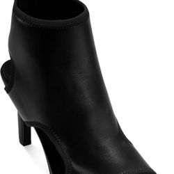 DKNY Womens Bason Sandal Heeled Bootie  Color: Black Size: 6.5  Sole material Rubber Shaft height Ankle Shaft circumference 9.3 Outer material Leather