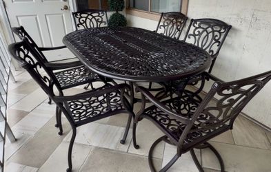 7pc Cast Aluminum Outdoor Patio Dining Table Set