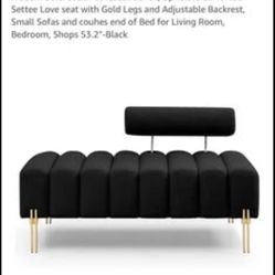 Modern Sofa Couch Loveseat Bench, Upholstered Tufted Settee Loveseat with Gold Legs and Adjustable 