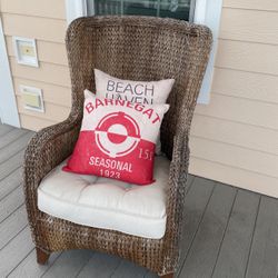 Rattan Wingback Porch Chairs With Ottomans