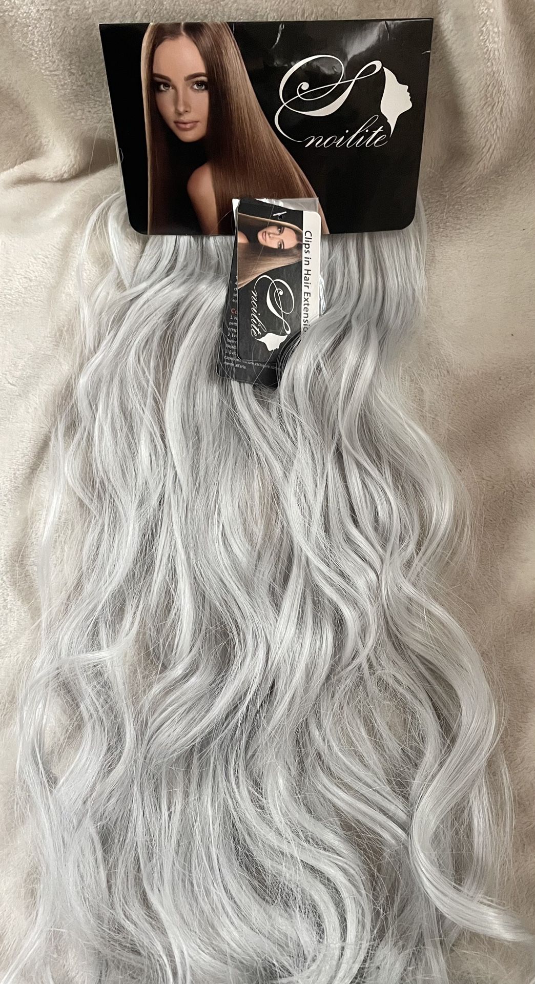 Grey-White 24” Synthetic Clip-in Hair Extensions