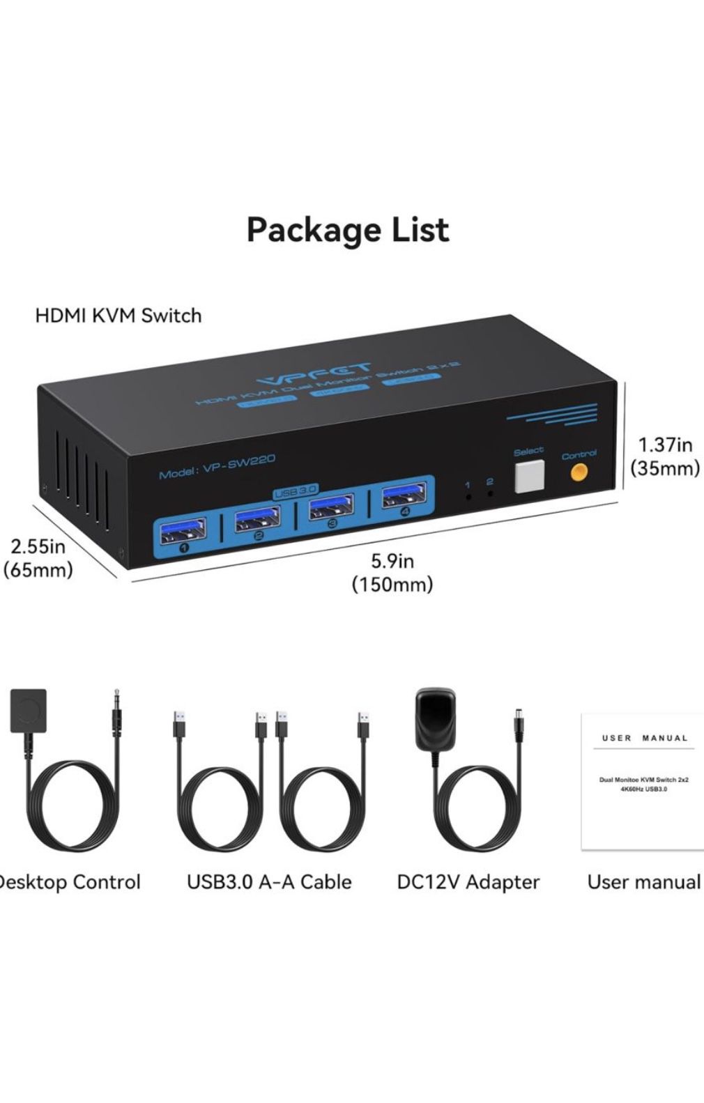 8K HDMI KVM Switch 2 Monitors 2 Computers Dual Monitor Support 8K@60Hz 4K@120Hz KVM Switcher PC Extended Display for 2 Port Share 4 USB 3.0 HUB Deskto
