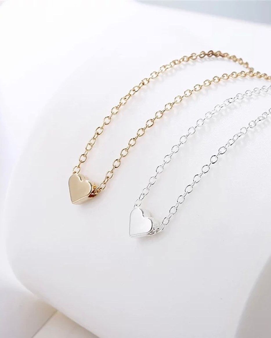 Heart choker Necklace, Silver, gold 