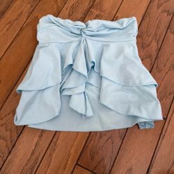 Sky blue ruffled tie strapless blouse size xs