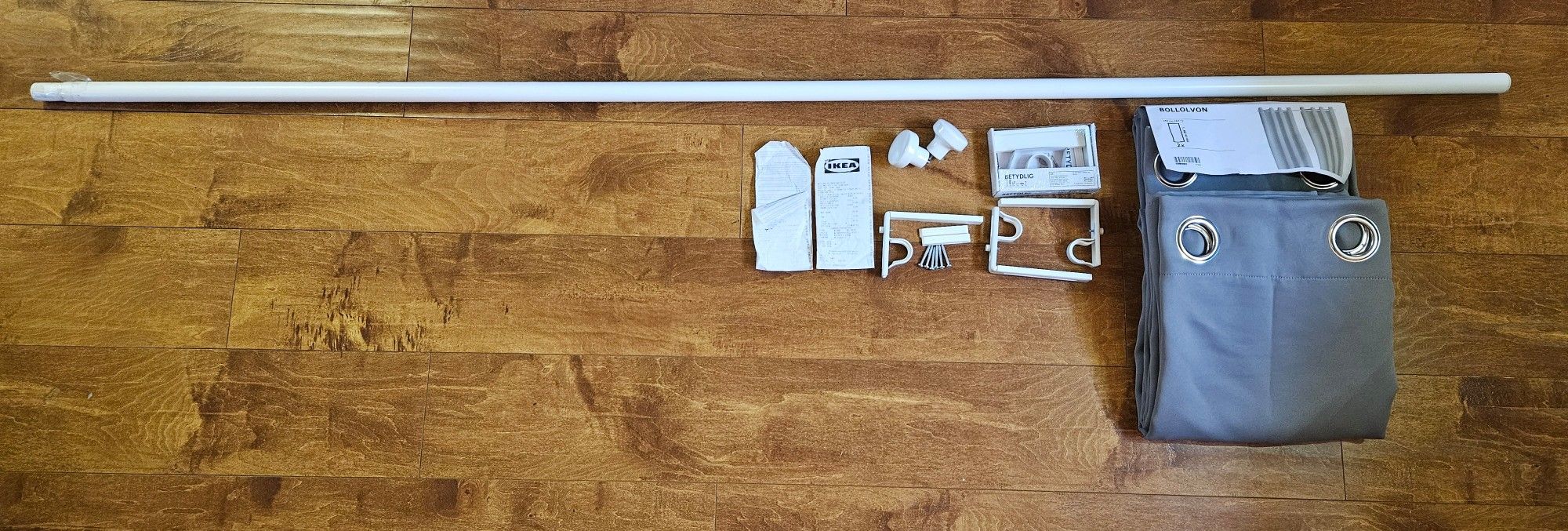 IKEA BOLLOLVON Blackout Curtains Gray (2x) 57 in x 98 in HUGAD Rod BETYDLIG Wall mount