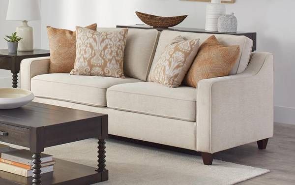 ~Elegant Living Room Sofa in Beige Woven Chenille Fabric With 4 Accent Pillows~