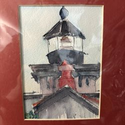 Beautiful original plein air watercolor and ink painting. Depicts the Point-No-Point Lighthouse on Bainbridge Island in Washington. Created by artist 
