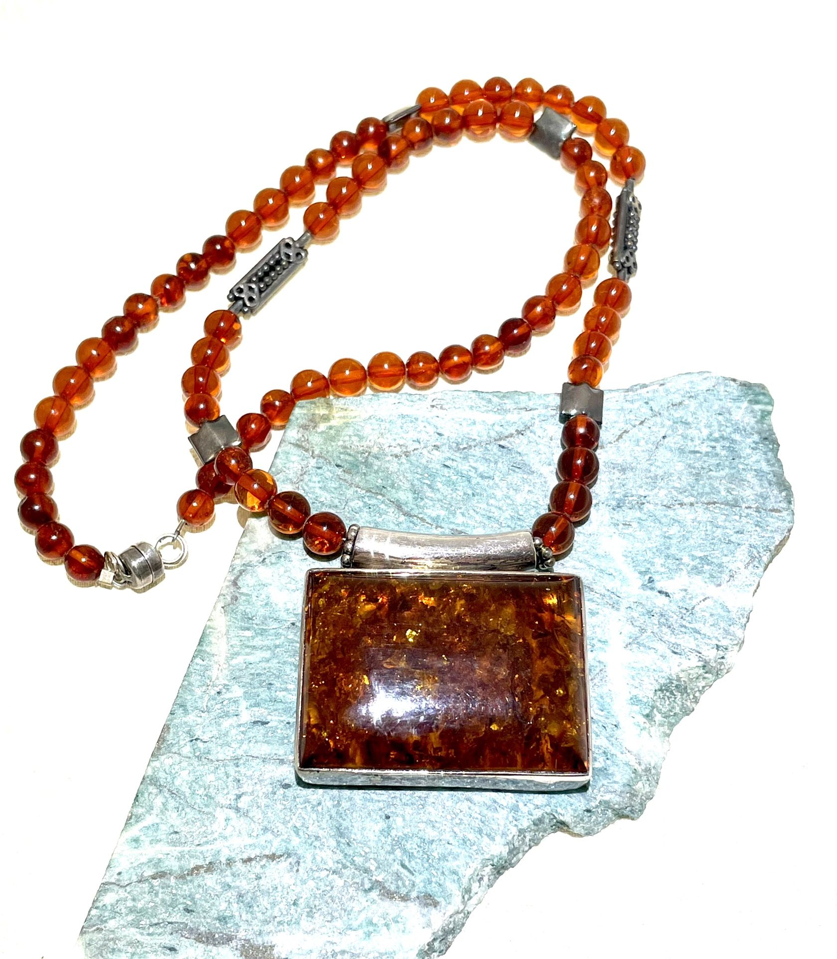 Sterling Amber BAKELITE Necklace 